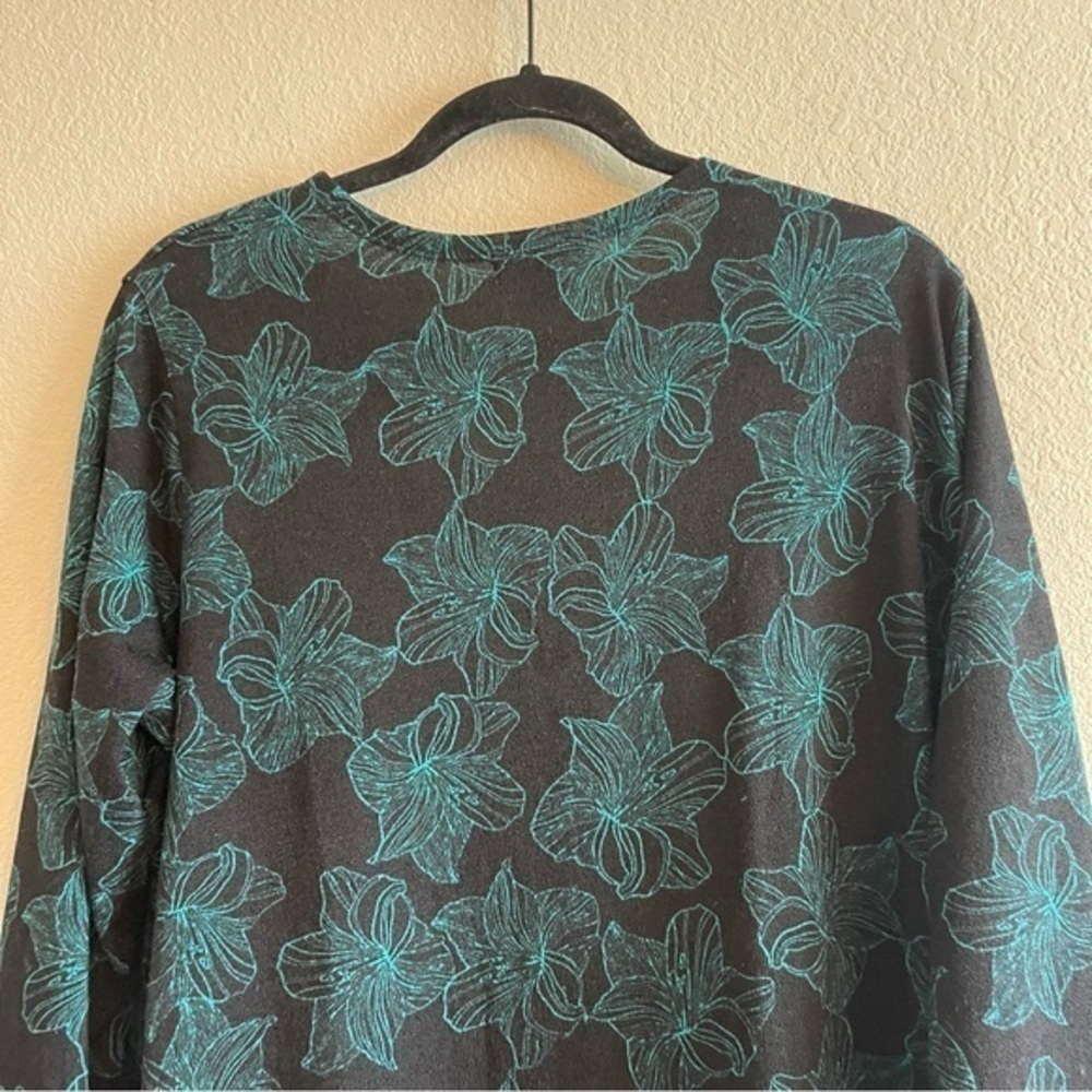 LuLaRoe Longline Sarah Cardigan Open Black Green Floral Women's Size Large - Picture 4 of 10